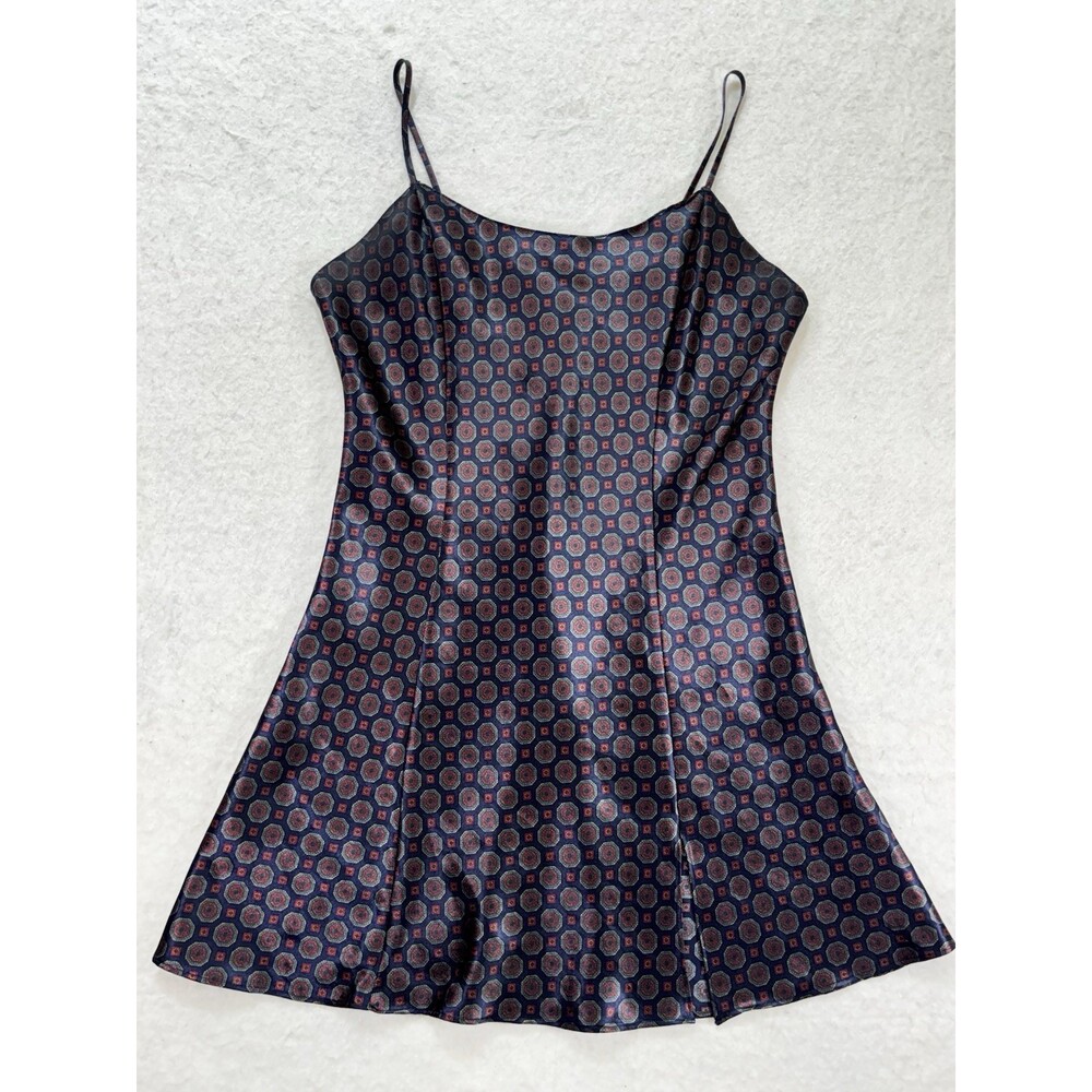 Vintage Victoria’s Secret Y2K Mini Slip Silky Dress Blue Geometric Size S